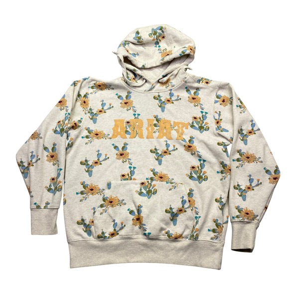 Ariat Tops - Ariat REAL Womens Cactus Floral Print Hoodie Sweatshirt Cream Small Grunge